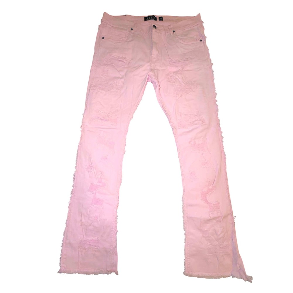 Another Hype Piece AHP Pink Distressed Frayed Streetwear Jeans Mens Size 38x36